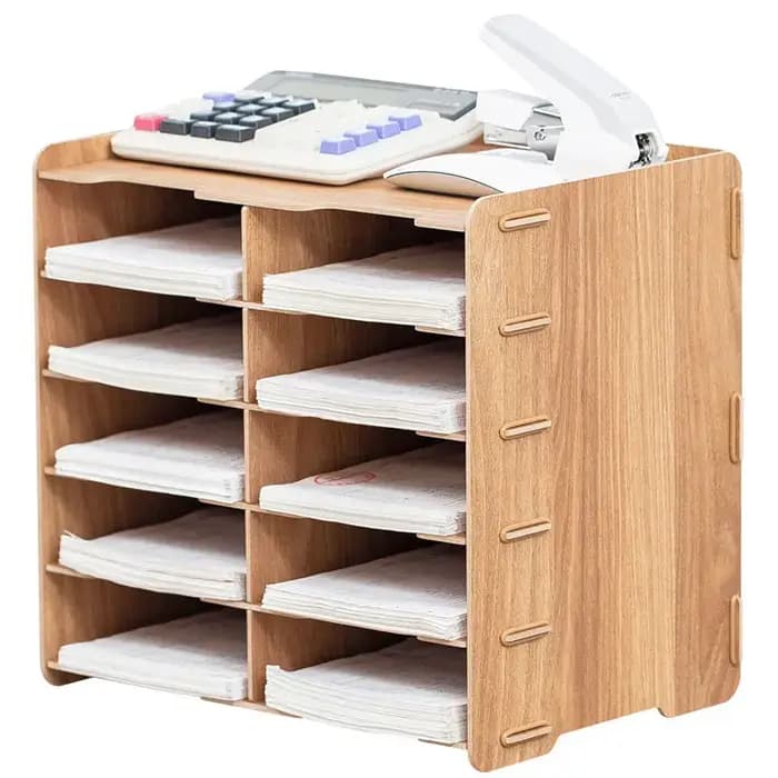 Organisateur de bureau en bois multi-compartiments