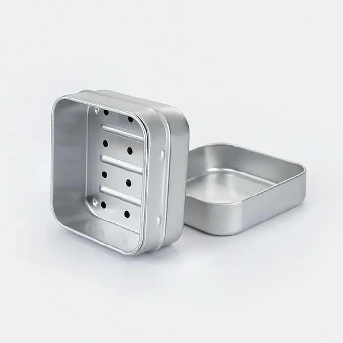 Boîte de rangement carrée portable en aluminium double couche avec couvercle