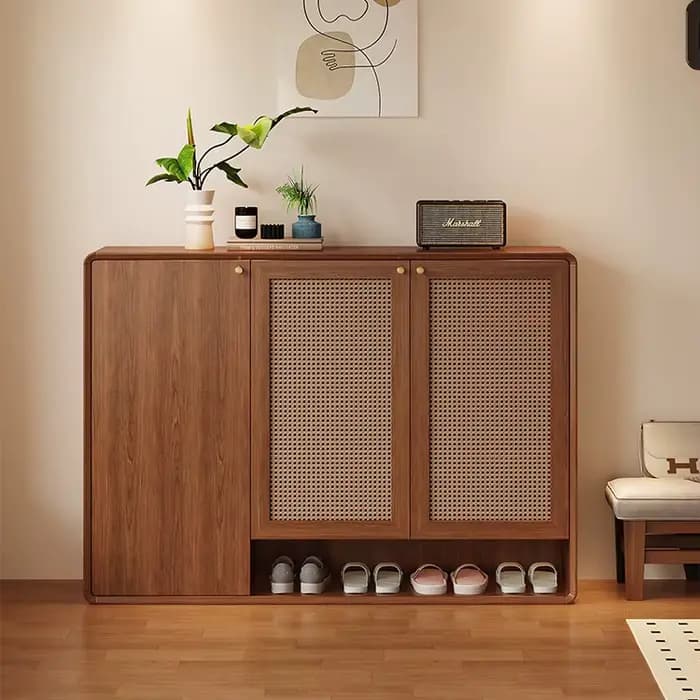 Meuble de rangement pour chaussures en bois et panneaux de roche, étagère à chaussures moderne, grande capacité, motif tressé, pieds en métal, boîte à chaussures d'entrée