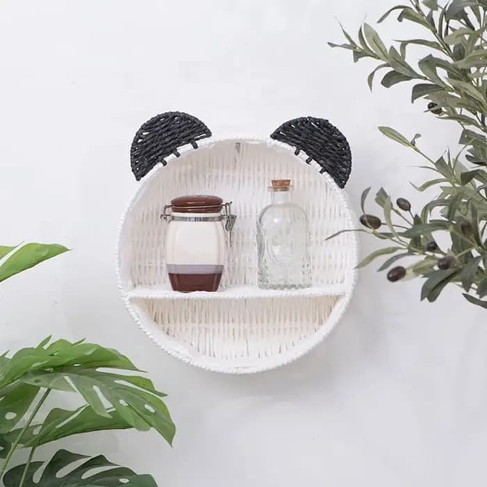Étagère murale en rotin avec oreilles d'ours mignonnes