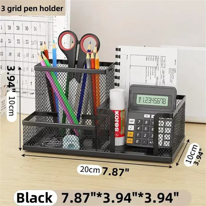 Organisateur de bureau en maille avec porte-crayons et paniers de rangement pour accessoires