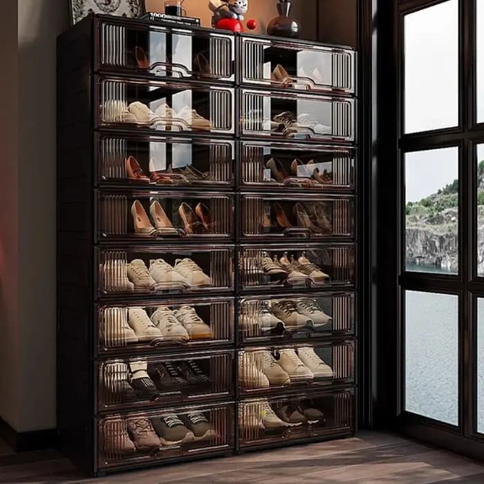 Étagère à chaussures transparente en plastique multicouche