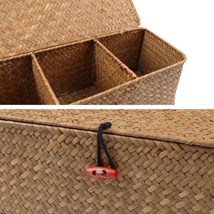 Paniers de rangement tissés à la main avec couvercle, boîte de rangement pour vêtements anti-poussière, conteneur de garde-robe rectangulaire, organisateur d'articles divers, 3 grilles