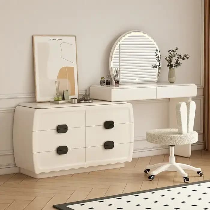 Coiffeuse compacte de luxe blanche moderne avec miroir