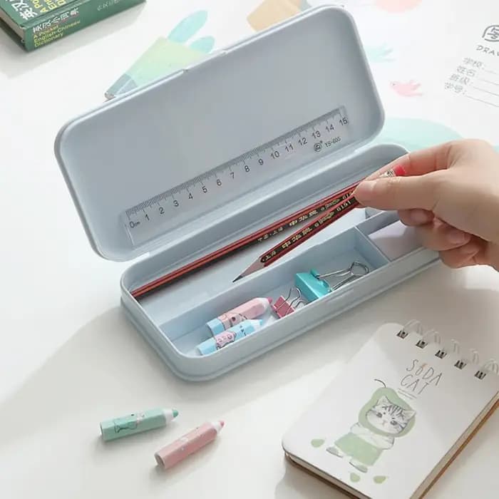 Boîte de papeterie mate minimaliste – Organisateur étanche avec séparateurs de grille | Étui à crayons Macaron