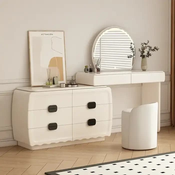 Coiffeuse compacte de luxe blanche moderne avec miroir