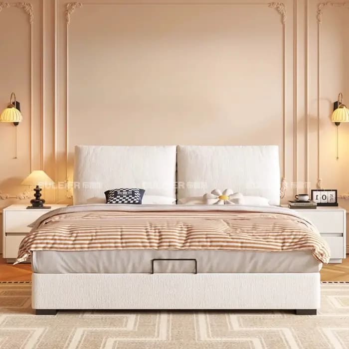 Lit de chambre avec rangement, banquette, tiroirs, en tissu, moderne, gain de place, style japonais, Cama De Casal, mobilier du milieu du siècle