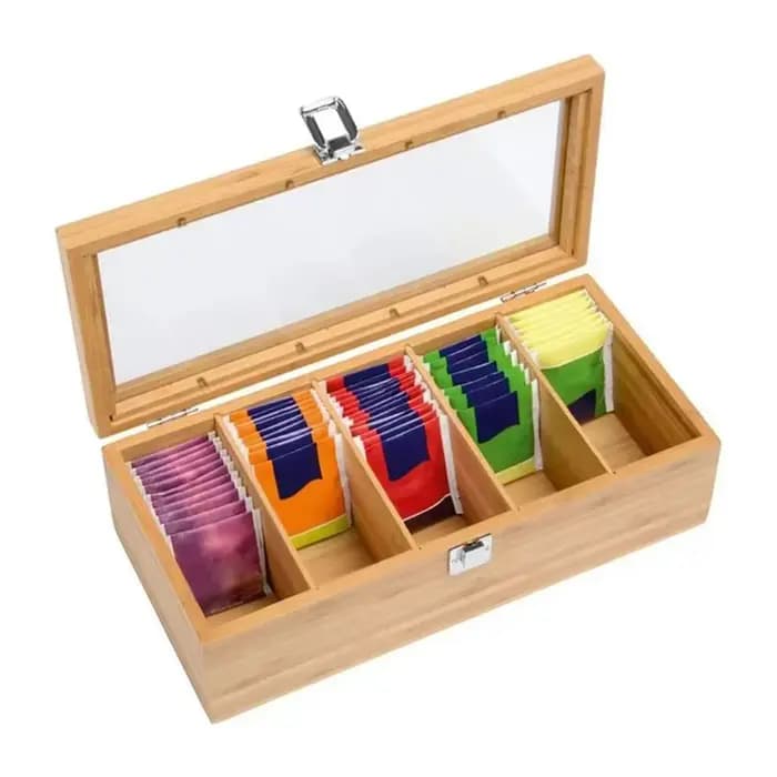 Boîte de rangement pour sachets de thé en bambou