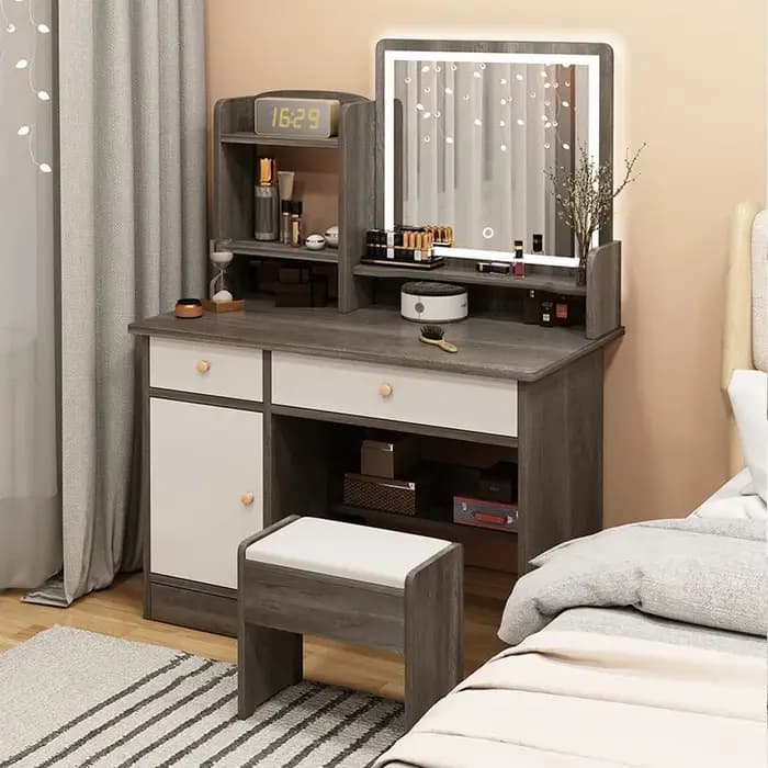 Table de maquillage chambre à coucher avec rangement miroir intégré petit appartement simple multifonctionnel e **** commode de célébrité Internet mique