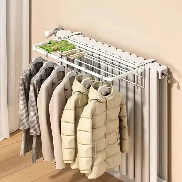 Support de radiateur mural robuste – Étagères et tiges de séchage de vêtements extractibles | Économie de l'espace