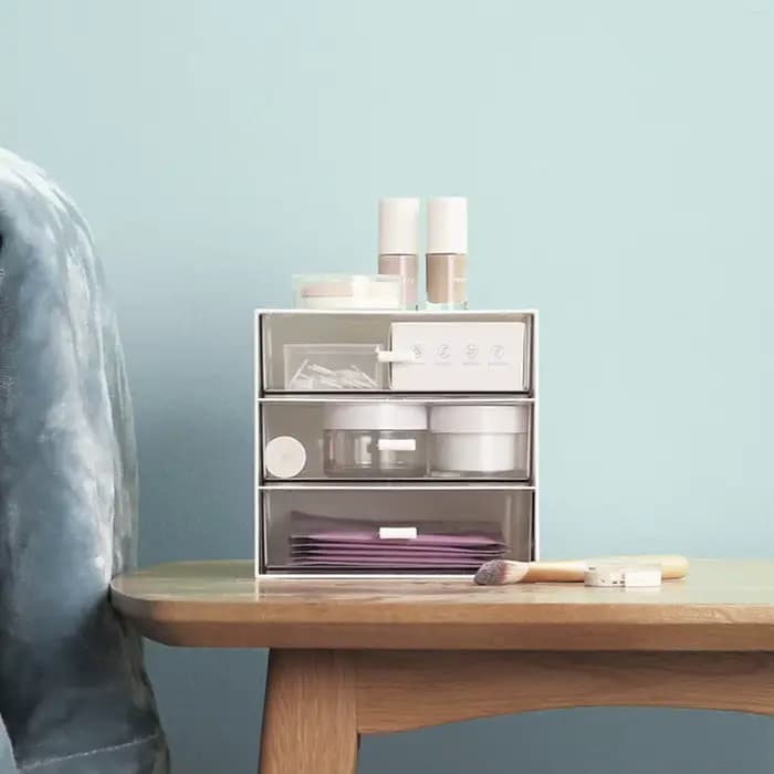 Boîte de rangement de maquillage avec tiroir, organisateur de bureau compact pour cosmétiques, papet