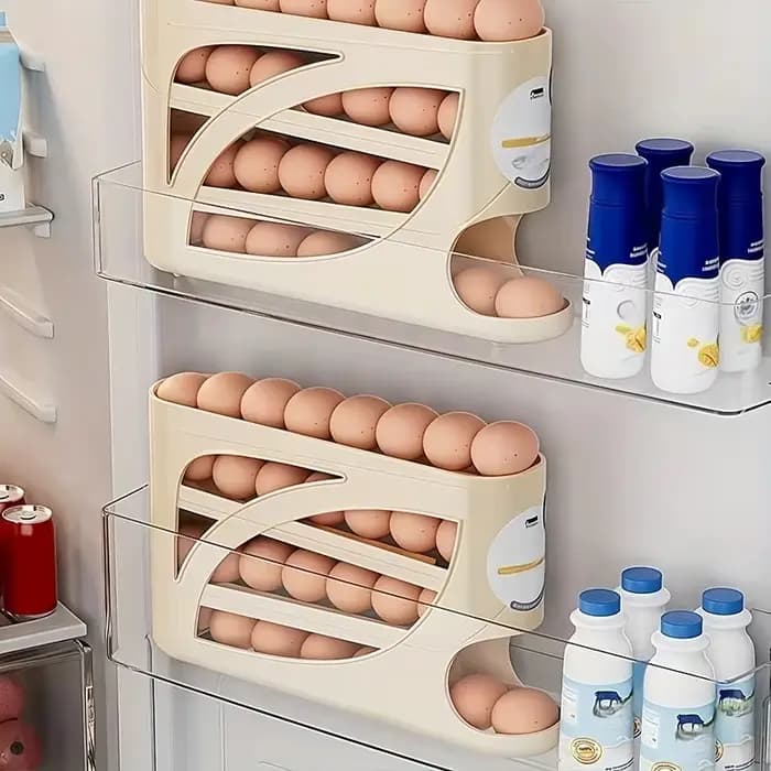 Conteneur de stockage d'œufs roulant à 3 niveaux pour réfrigérateur