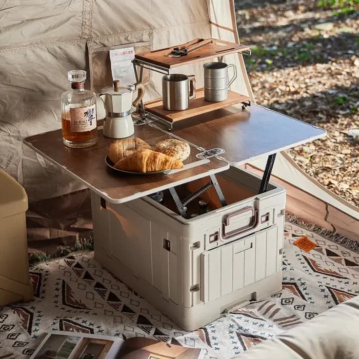 Boîte pliante - Boîte de camping plate de style japonais - Boîte de rangement pliante avec couvercle en bois - Boîte organisatrice de coffre - Boîte de rangement pour cadeaux