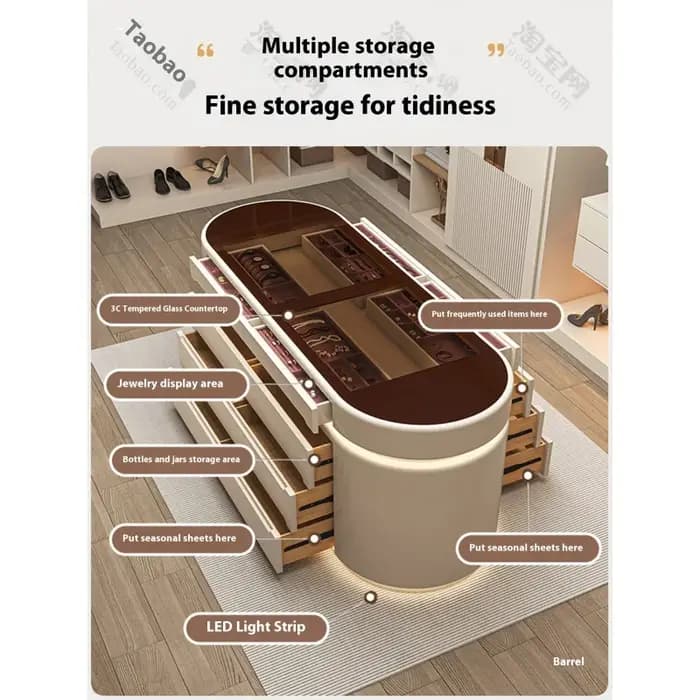 Meuble de chambre à coucher en contreplaqué au design moderne français avec rangement pour bijoux