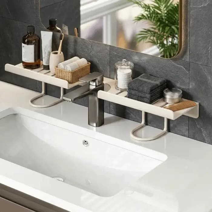 Étagère de rangement universelle en maille pour salle de bain avec drain d'eau