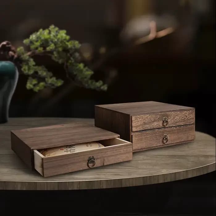 Boîte de rangement de thé multicouche Vintage en bois massif