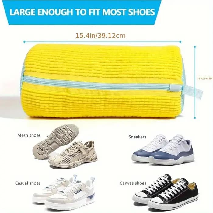 Sac de lavage de chaussures à linge durable jaune avec fermeture éclair rose idéal