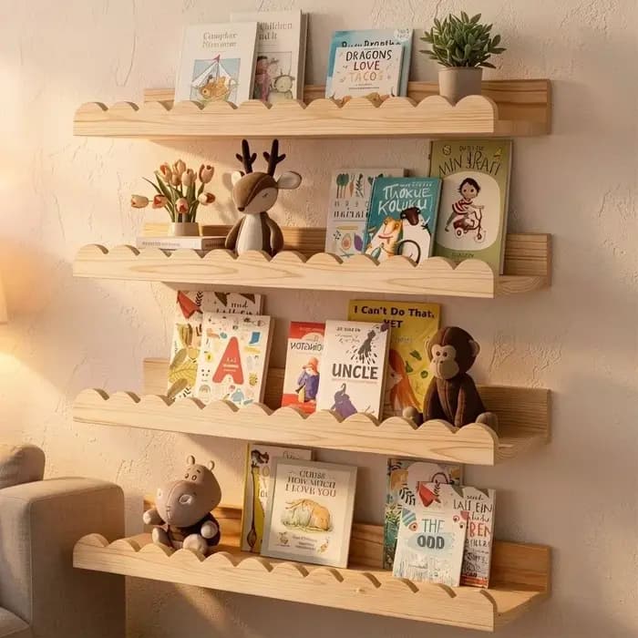 Étagère flottante en bois à bords ondulés