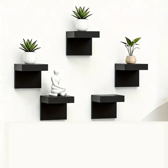 5 étagères flottantes murales noires - Petits présentoirs de 2 pouces pour le rangement et la décoration du salon