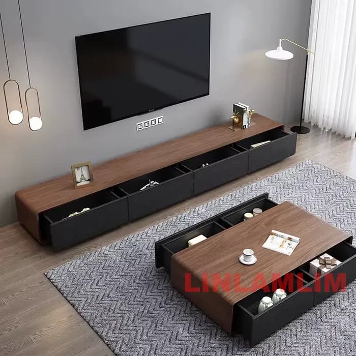 Table basse et meuble TV avec armoires de rangement, ensemble de meubles de salon blancs modernes, ensemble de centre de divertissement contemporain
