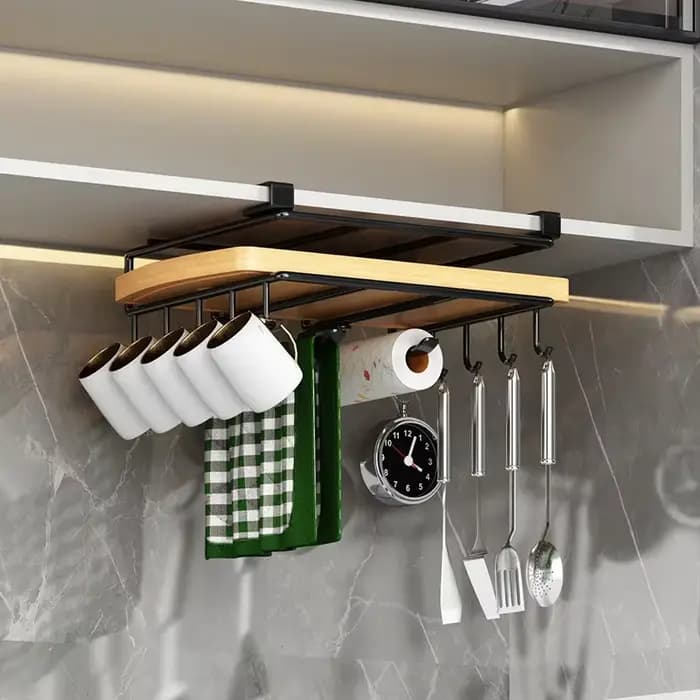 Étagère de rangement suspendue pour cuisine avec crochets