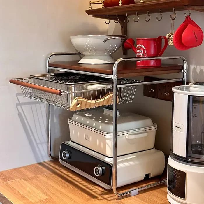 Support de rangement pour four à micro-ondes avec tiroirs