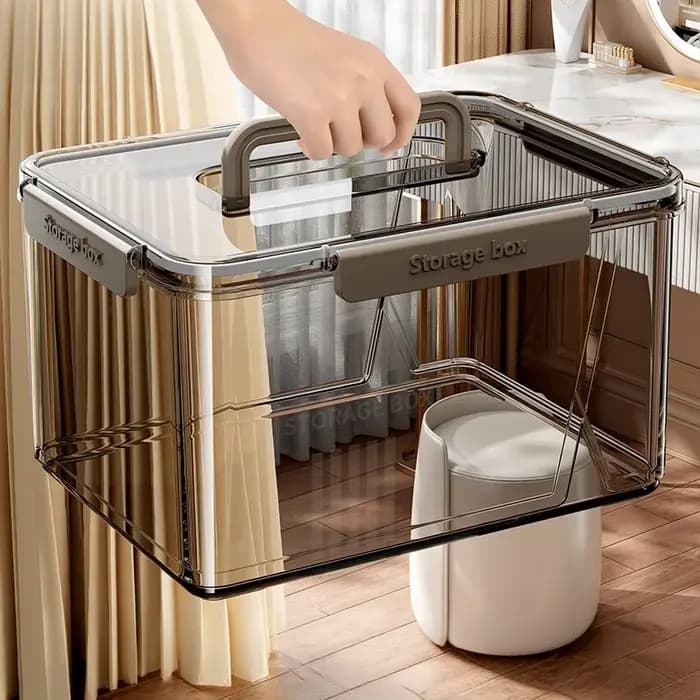 Boîte de rangement portable transparente pour la maison avec couvercle