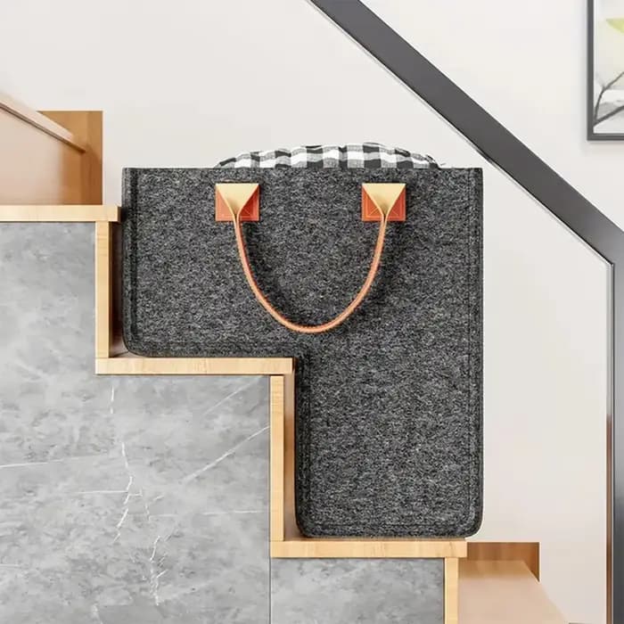 Sac de rangement en feutre en forme de L pour escalier, organisateur pliable gain de place, panier grande capacité avec poignées pour placard domestique