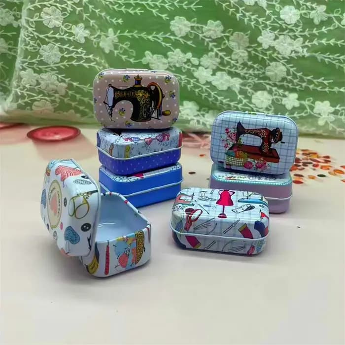 Mini boîtes de rangement en métal sur le thème de la couture