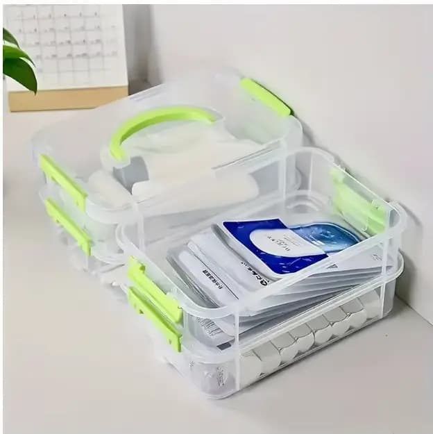 Boîte de rangement en plastique empilable à 4 niveaux avec poignée