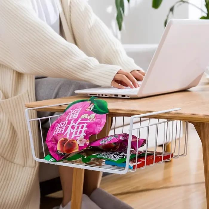 Étagère suspendue en fer sans perçage pour armoire de cuisine et séparateur de rangement sous table