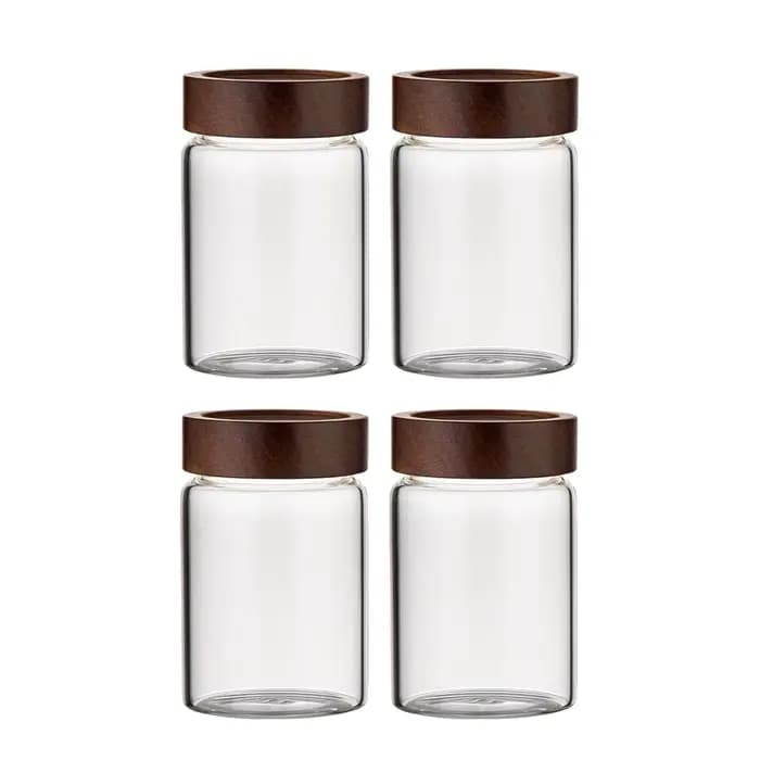 Bocaux de stockage des aliments en verre avec couvercles hermétiques en bois d'acacia à vis, pots à