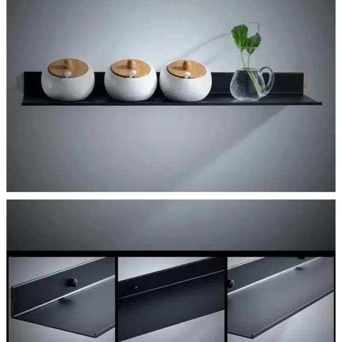 Étagère Murale Murale de Salle de Bain en Promotion 15-50cm Sans Perçage Accessoires de Salle de Bain Étagère de Rangement Moderne pour Cuisine et Douche Noire