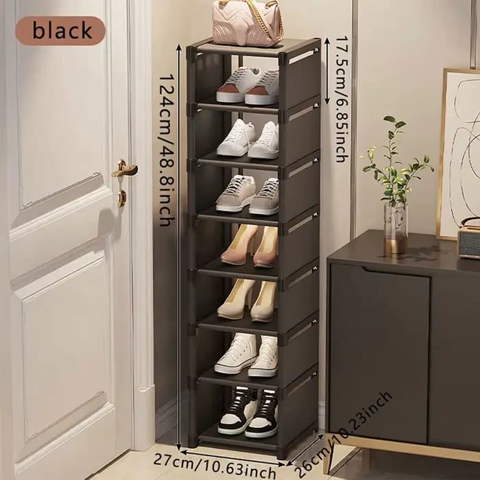 Meuble à chaussures étroit et compact, élargi, mural, avec porte, pour rangement domestique, idéal pour location, multi-niveaux