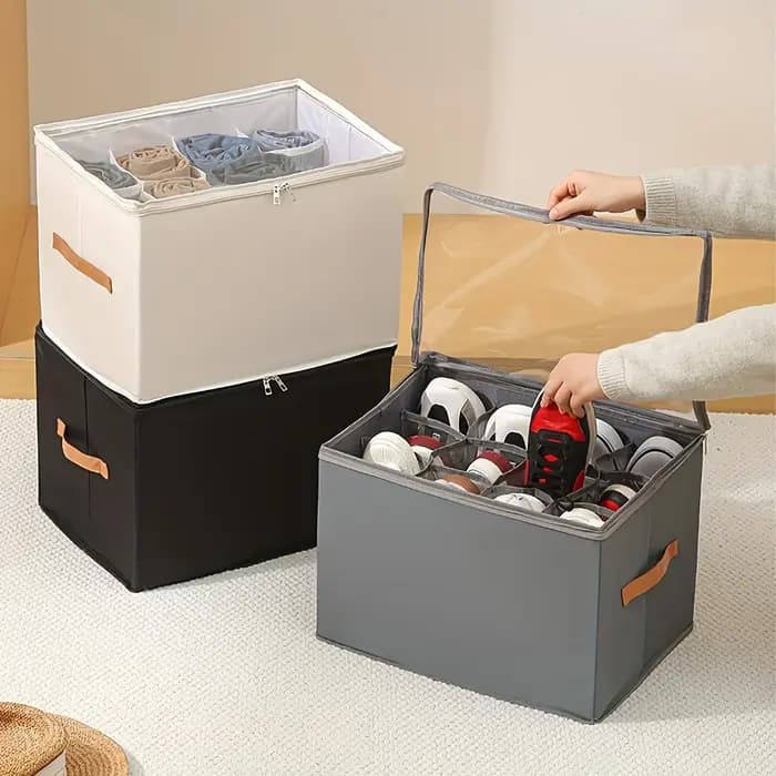 Organisateur de chaussures pliable avec couvercle - Boîte de rangement anti-poussière