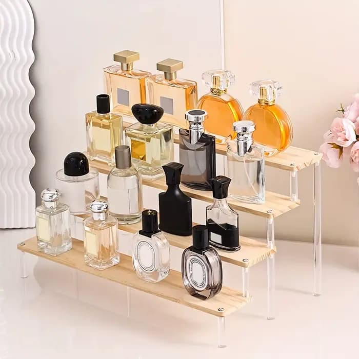 Étagère de présentation transparente en bois, étagère de rangement pour parfums, étagère de décoration multifonctionnelle, utilisée pour les cosmétiques, le vernis à ongles, les poupées