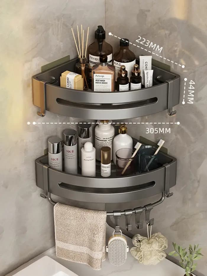 Étagère de salle de bain sans perçage avec crochets