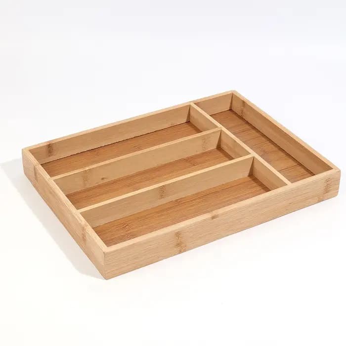 Plateaux de rangement divisés pour couverts en bambou