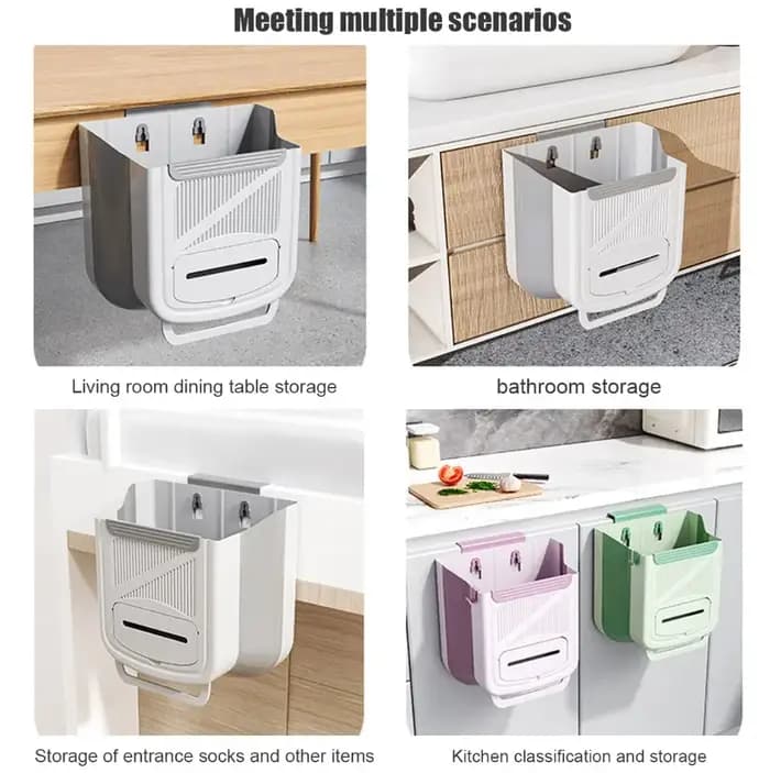 Poubelle de cuisine pliable à suspendre sur porte d'armoire ou mur