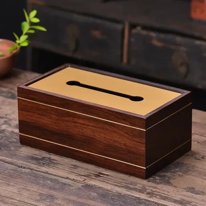 Boîte à mouchoirs en ébène avec incrustation de laiton, boîte de rangement en bois massif de Style c