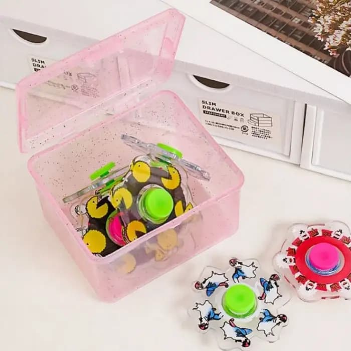 Boîte de rangement en plastique transparente à paillettes