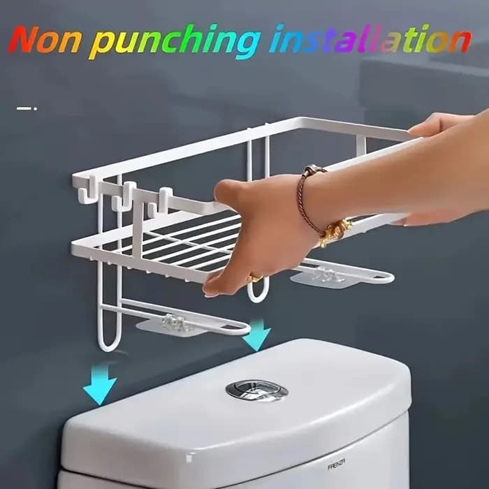 Étagère de rangement pour toilettes sans perçage - Organisateur de salle de bain multifonctionnel pour économiser l'espace au-dessus du réservoir et sur les murs