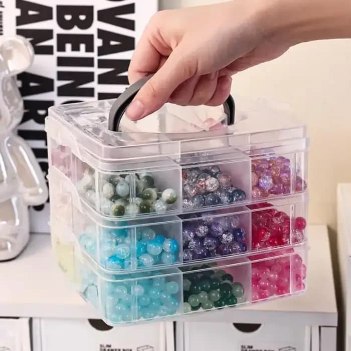 Boîte de rangement en plastique transparente à 3 niveaux et 18 compartiments réglables et empilables pour organiser les