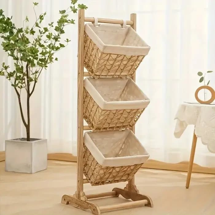 Étagère de rangement en rotin sur pied pour chambre à coucher et salon
