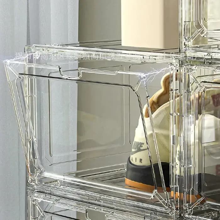 Boîte de rangement pour chaussures en plastique transparent avec porte magnétique