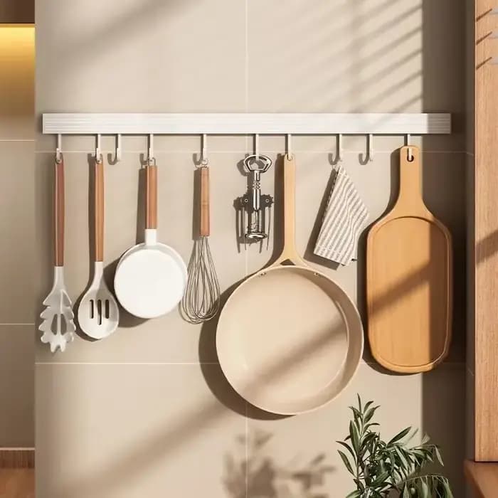Support de rangement mural pour cuisine, étagères sans poinçonnage avec crochet mobile, porte-cuillère, organisateur d'ustensiles de cuisine, accessoires