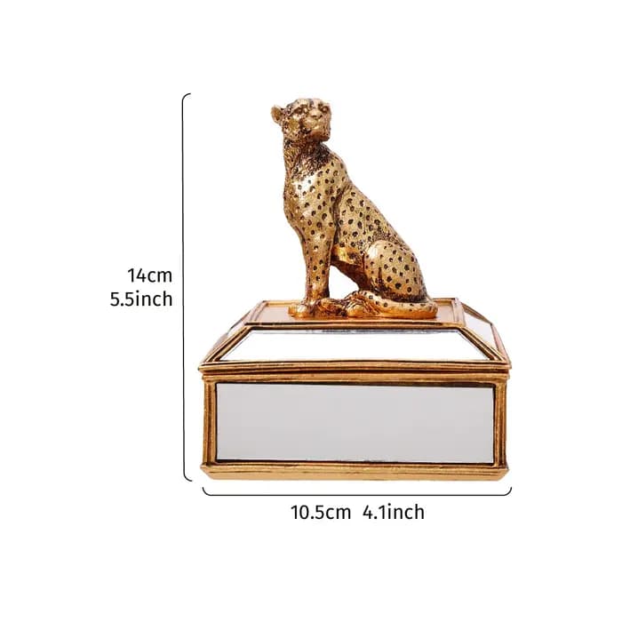 Boîte de rangement pour bijoux en forme de léopard doré effet miroir