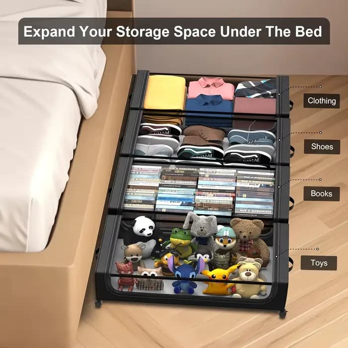 Conteneur de rangement sous le lit 2026 avec roulettes et couvercles, organisateur coulissant gain de place pour vêtements, chaussures, chambre, dortoir, usage domestique