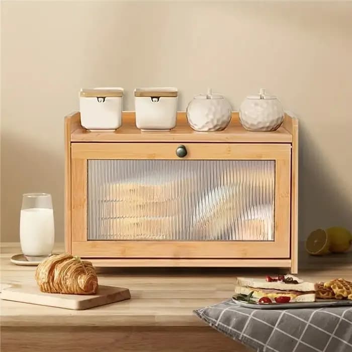 Boîte à pain en acrylique ABSJ-Bamboo avec couvercle - 1 pièce - Organisateur de rangement de cuisine anti-poussière