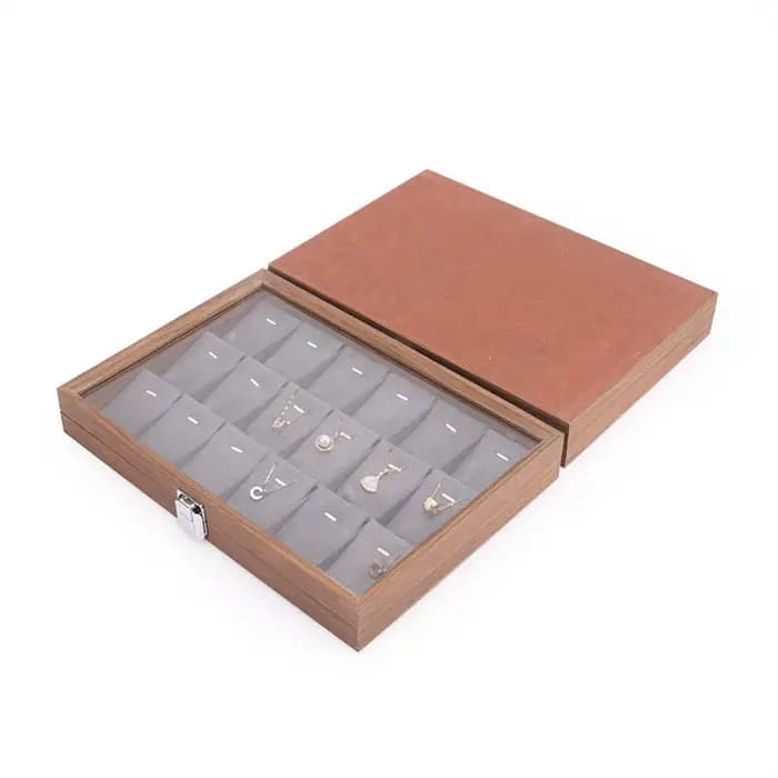 Boîte à bijoux intérieure en velours gris marron